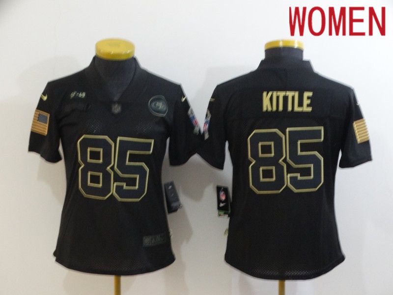 Women San Francisco 49ers 85 Kittle Black Retro Gold Lettering 2020 Nike NFL Jersey